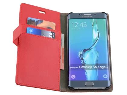 Slim Synthetic Leather Wallet Case with Stand for Samsung Galaxy S6 Edge Plus - Red