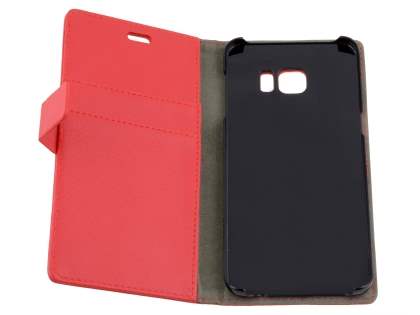 Slim Synthetic Leather Wallet Case with Stand for Samsung Galaxy S6 Edge Plus - Red