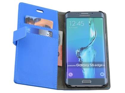Slim Synthetic Leather Wallet Case with Stand for Samsung Galaxy S6 Edge Plus - Blue