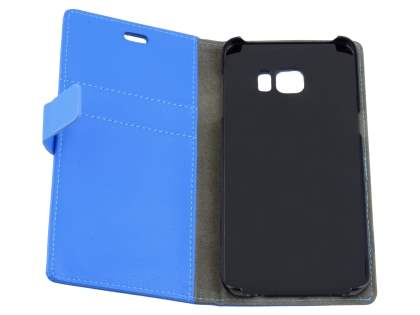 Slim Synthetic Leather Wallet Case with Stand for Samsung Galaxy S6 Edge Plus - Blue