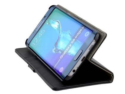 Slim Synthetic Leather Wallet Case with Stand for Samsung Galaxy S6 Edge Plus - Classic Black