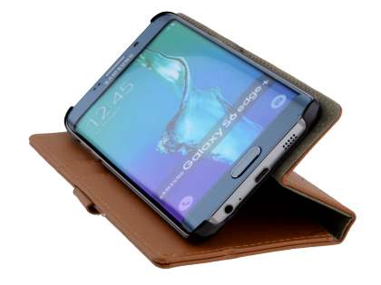 Slim Synthetic Leather Wallet Case with Stand for Samsung Galaxy S6 Edge Plus - Brown