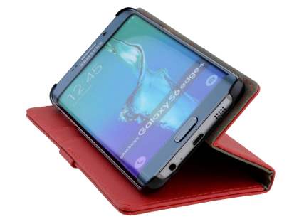 Slim Synthetic Leather Wallet Case with Stand for Samsung Galaxy S6 Edge Plus - Red