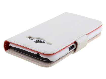 Synthetic Leather Wallet Case with Stand for Samsung Galaxy J1 (2015) - Pearl White