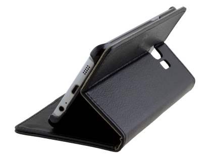 Slim Synthetic Leather Wallet Case with Stand for Samsung Galaxy S6 Edge Plus - Classic Black