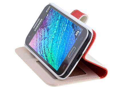 Synthetic Leather Wallet Case with Stand for Samsung Galaxy J1 (2015) - Pearl White