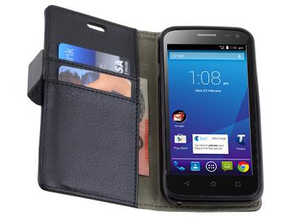 Slim Synthetic Leather Wallet Case with Stand for ZTE Telstra 4GX Buzz - Black