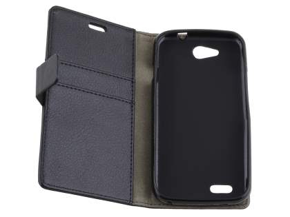 Slim Synthetic Leather Wallet Case with Stand for ZTE Telstra 4GX Buzz - Black