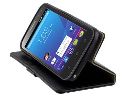 Slim Synthetic Leather Wallet Case with Stand for ZTE Telstra 4GX Buzz - Black