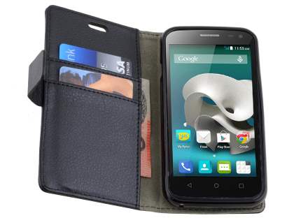 Slim Synthetic Leather Wallet Case with Stand for ZTE FIT 4G Smart - Classic Black