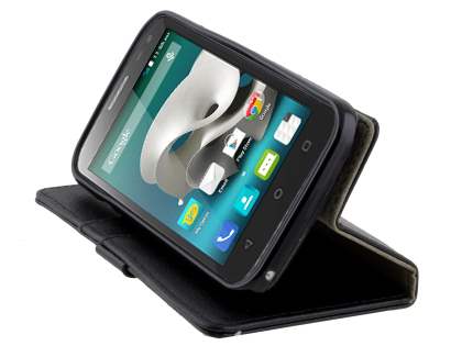 Slim Synthetic Leather Wallet Case with Stand for ZTE FIT 4G Smart - Classic Black