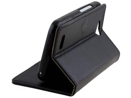 Slim Synthetic Leather Wallet Case with Stand for ZTE FIT 4G Smart - Classic Black