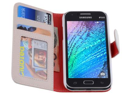 Synthetic Leather Wallet Case with Stand for Samsung Galaxy J1 (2015) - Pearl White