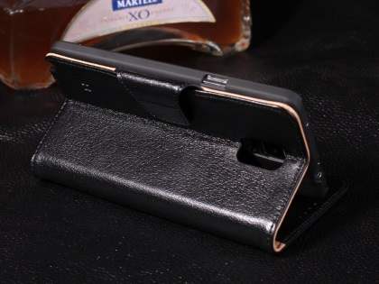 Top Grain Leather Wallet Case With Stand for Samsung Galaxy Note 4 - Rosewood