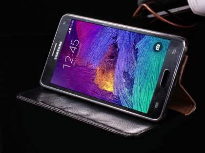Premium Leather Wallet Case for Samsung Galaxy Note 4 - Midnight Blue