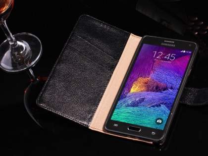 Premium Leather Wallet Case for Samsung Galaxy Note 4 - Midnight Blue