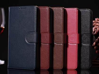 Premium Leather Wallet Case for Samsung Galaxy Note 4 - Midnight Blue