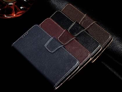 Top Grain Leather Wallet Case With Stand for Samsung Galaxy S6 - Rosewood