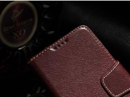 Top Grain Leather Wallet Case With Stand for Samsung Galaxy S6 - Rosewood