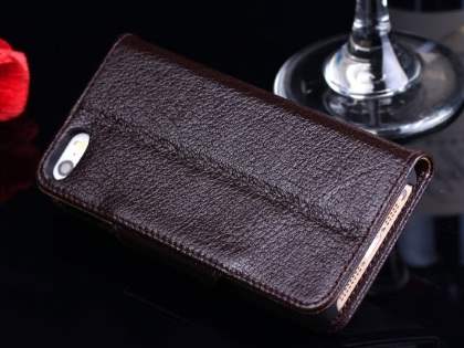 Top Grain Leather Wallet Case With Stand for iPhone SE(1st Gen)/5s/5 - Dark Brown