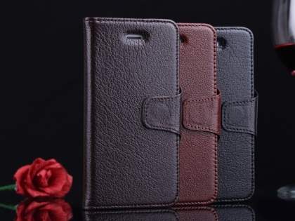 Top Grain Leather Wallet Case With Stand for iPhone SE(1st Gen)/5s/5 - Dark Brown