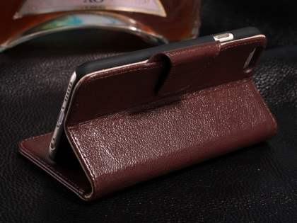 Top Grain Leather Wallet Case With Stand for iPhone 6s Plus/6 Plus - Rosewood