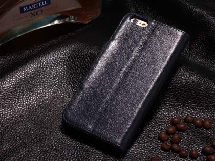 Top Grain Leather Wallet Case With Stand for iPhone 6s Plus/6 Plus - Midnight Blue