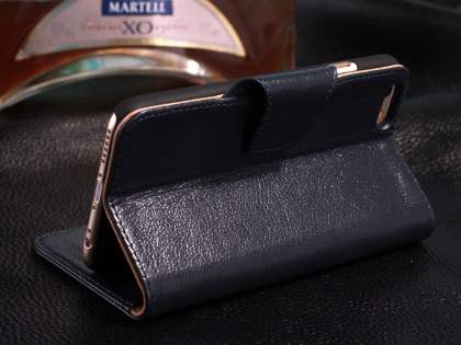 Top Grain Leather Wallet Case With Stand for iPhone 6s Plus/6 Plus - Midnight Blue