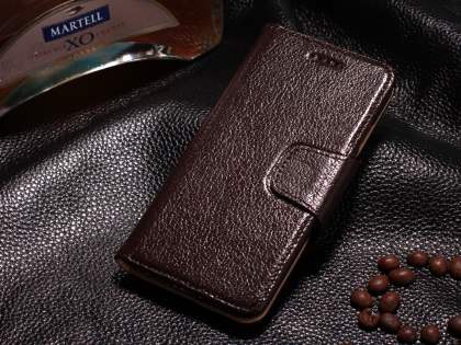Top Grain Leather Wallet Case With Stand for iPhone 6s Plus/6 Plus - Dark Brown