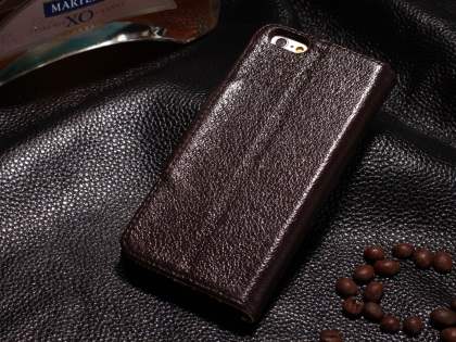 Top Grain Leather Wallet Case With Stand for iPhone 6s Plus/6 Plus - Dark Brown