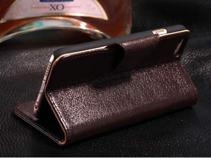 Top Grain Leather Wallet Case With Stand for iPhone 6s Plus/6 Plus - Dark Brown