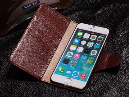 Top Grain Leather Wallet Case With Stand for iPhone 6s Plus/6 Plus - Dark Brown