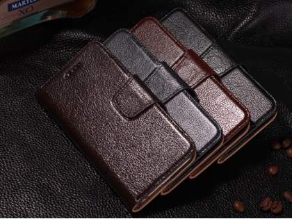 Top Grain Leather Wallet Case With Stand for iPhone 6s Plus/6 Plus - Dark Brown