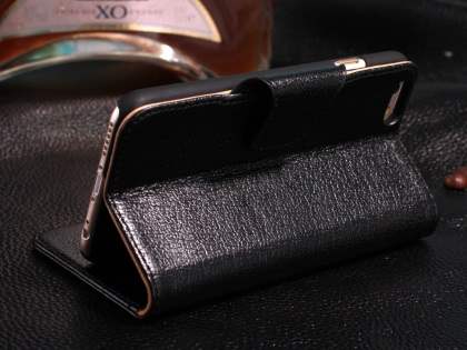 Top Grain Leather Wallet Case With Stand for iPhone 6s Plus/6 Plus - Classic Black