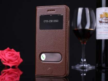 Premium Leather Case With Windows for iPhone 6s Plus/6 Plus - Brown