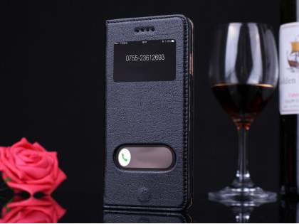 Premium Leather Case With Windows for iPhone 6s Plus/6 Plus - Classic Black