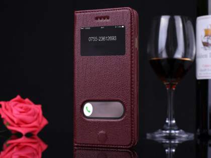 Premium Leather Case With Windows for iPhone 6s Plus/6 Plus - Rosewood