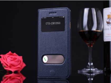 Premium Leather Case With Windows for iPhone 6s Plus/6 Plus - Midnight Blue