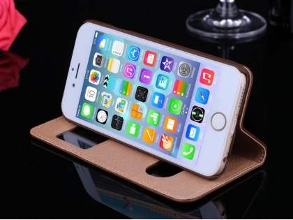 Premium Leather Case With Windows for iPhone 6s Plus/6 Plus - Baby Pink