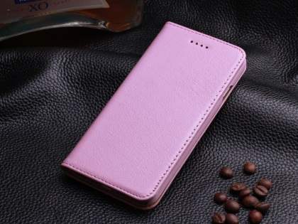 Book-Style Premium Leather Flip Case for iPhone 6s Plus/6 Plus - Baby Pink Leather Wallet Case