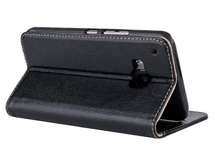 Premium Leather Wallet Case for HTC One M9 - Classic Black