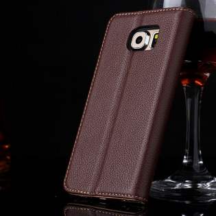 Premium Leather Wallet Case for Samsung Galaxy S6 - Brown