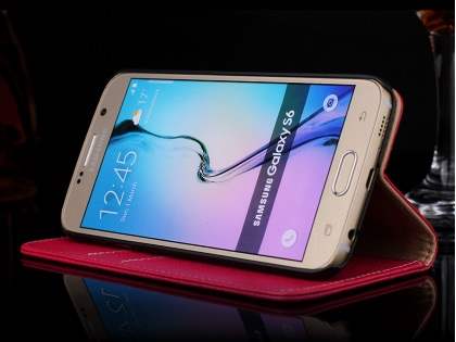 Premium Leather Wallet Case for Samsung Galaxy S6 - Brown