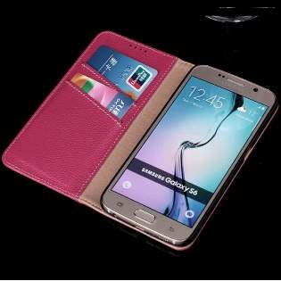 Premium Leather Wallet Case for Samsung Galaxy S6 - Brown