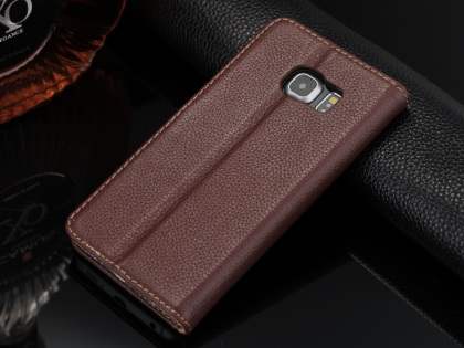 Premium Leather Wallet Case for Samsung Galaxy S6 Edge - Brown
