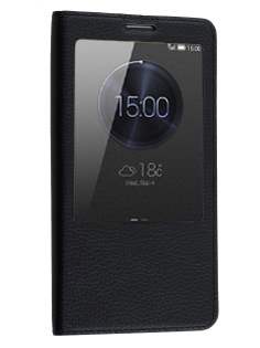 Premium Leather Smart View Case With Stand for Huawei Ascend Mate7 - Classic Black S View Cover
