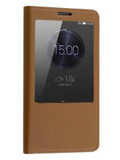 Premium Leather Smart View Case With Stand for Huawei Ascend Mate7 - Brown S View Cover