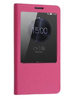 Premium Leather Smart View Case With Stand for Huawei Ascend Mate7 - Pink S View Cover