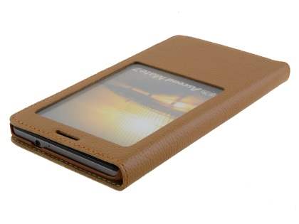Premium Leather Smart View Case With Stand for Huawei Ascend Mate7 - Brown