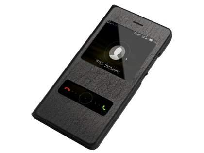 Premium Leather Smart View Case for Huawei P8Lite - Classic Black Premium Leather Smart View Case for Huawei P8Lite - Classic Black